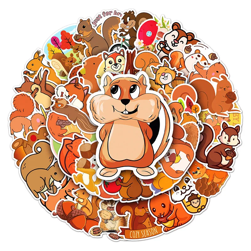 50Sheets Creative DIY Squirrel Stickers Cartoon Animal Suitcase Helmet Refrigerator Notebook Stickers Children's Gift Toy