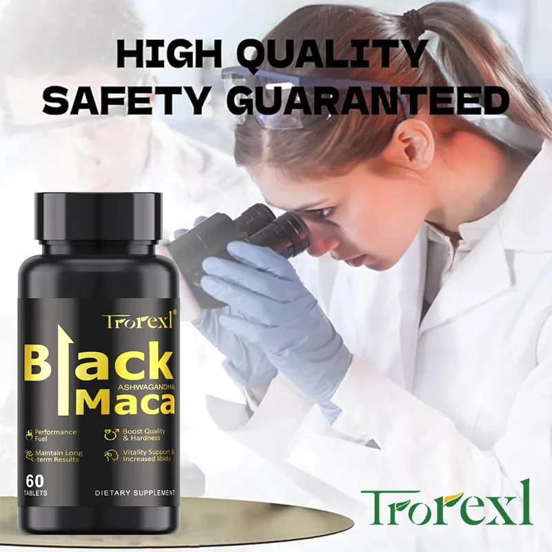 TOP STERKTE Zwarte Maca Ashwagandha-tabletten voor heren Potentie |   Natuurlijke energie + uithoudingsvermogen booster |   60 doppen
