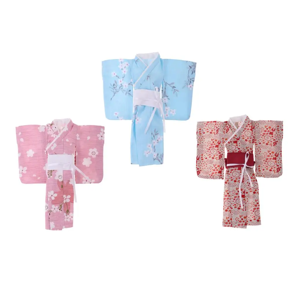 

Gorgeous 1/6 Dolls Japanese Style Kimono Outfits for Blythe for BJD Dolls Accessories Blue Cherry Blossoms