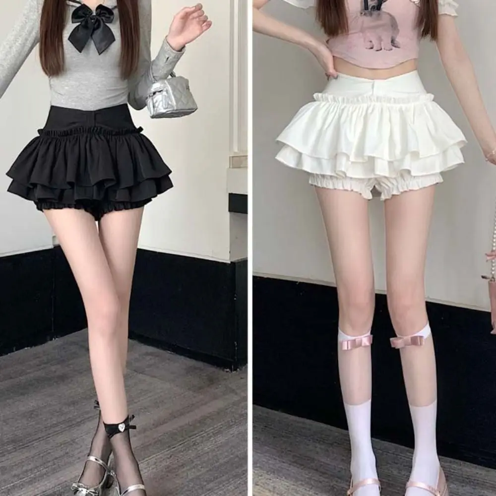 

Double Layered Mini Cake Skirts Irregular Belt A-line High Waisted Pleated Skirt Ball Gown Korean Style Shorts Mini Skirt Summer