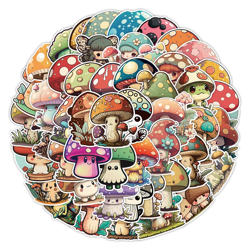 

10/30/50pcs Cute INS Cartoon Mushroom Stickers Funny Kids Sticker Toy DIY Phone Case Skateboard Luggage Colorful Graffiti Decals