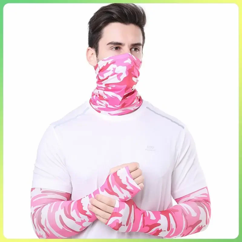 Arm Sleeves Sunscreen Summer Sun UV Protection Ice Silk Bib Combo Outdoor Cycling Fishing Climbing Women Men Mask Cuff Sleeves