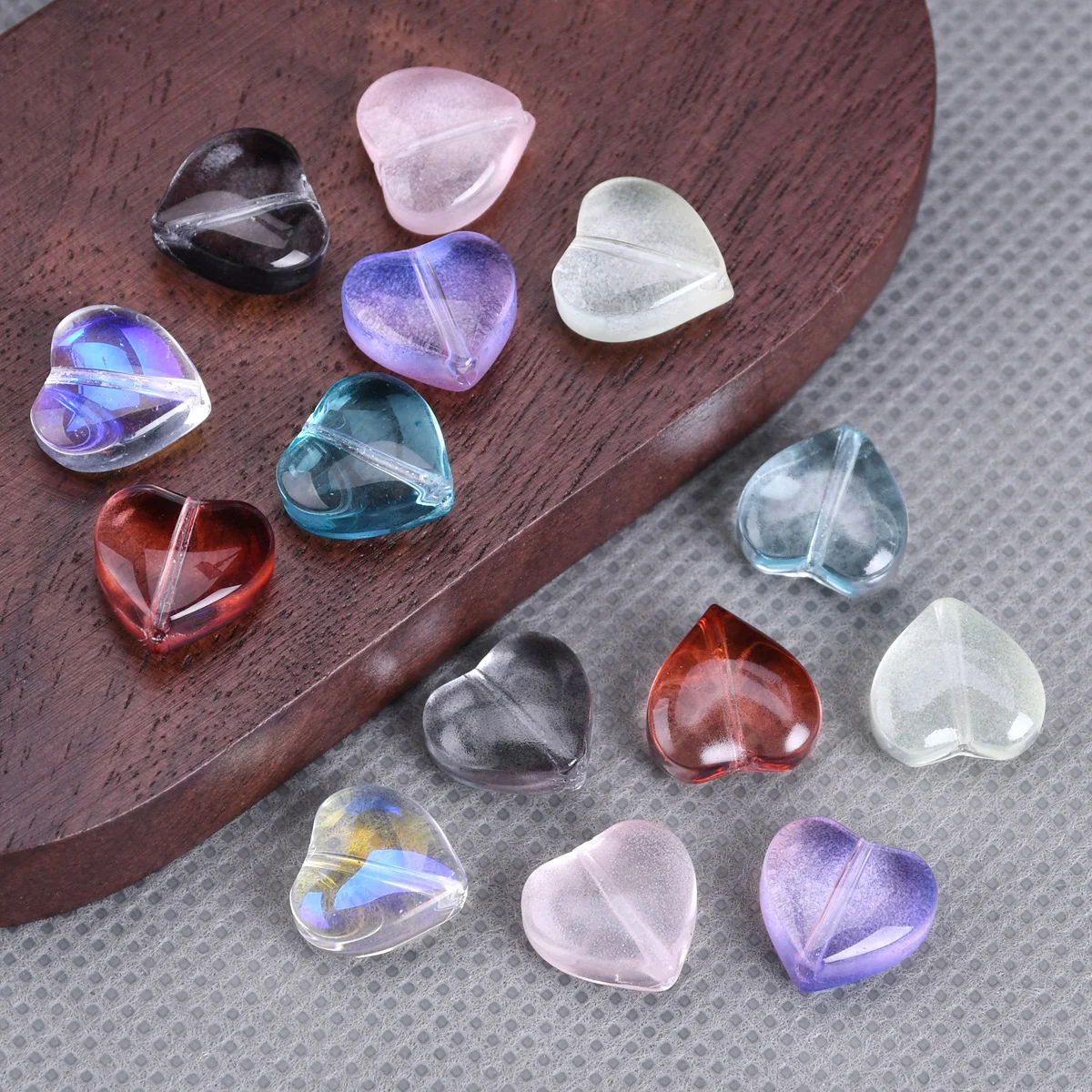 10pcs Heart Shape 11mm Glossy Glass Loose Beads For Jewelry Making DIY Crafts Findings