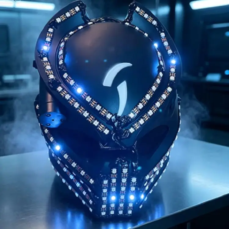 Halloween LED Helmet Costume Props for Stage Performance And Celebration Glowing Horror Design Halloween Decoration