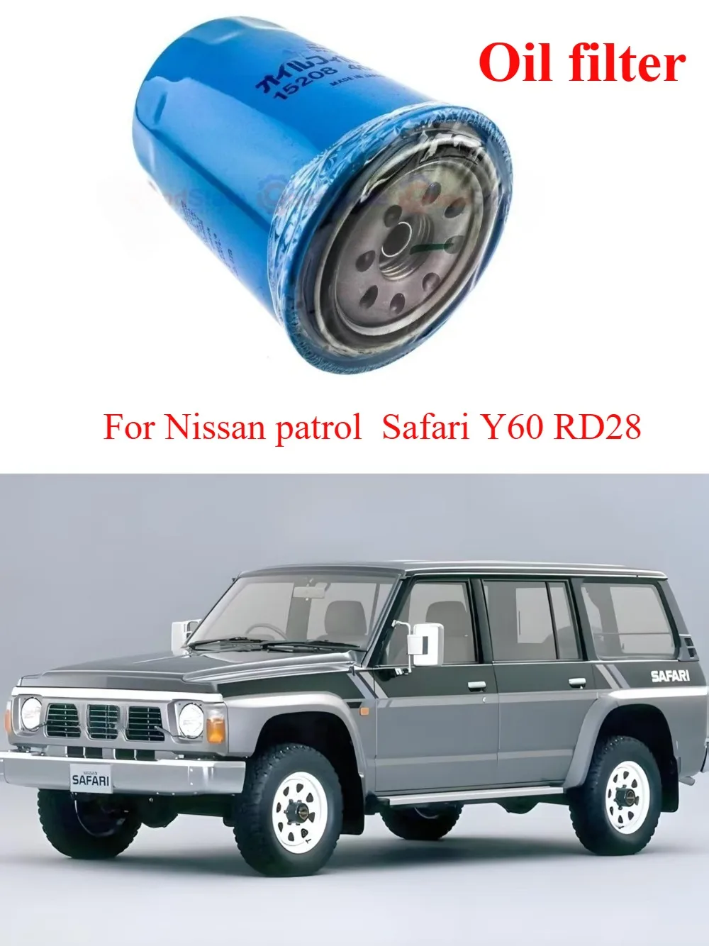 Filtro de aceite compatible con Nissan Patrol Y60 Safari Y60 GU GQ TD42 RD28. Piezas de repuesto OEM: 15208-43G0A 15208-40L02