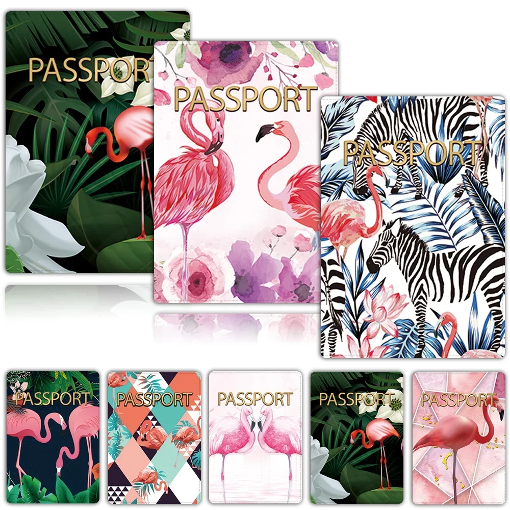 Passport Sleeve ID Cred-Card Business Holder Protector Cover Pu Leather Waterproof Case Flamingo Print Passport Secure Sleeve