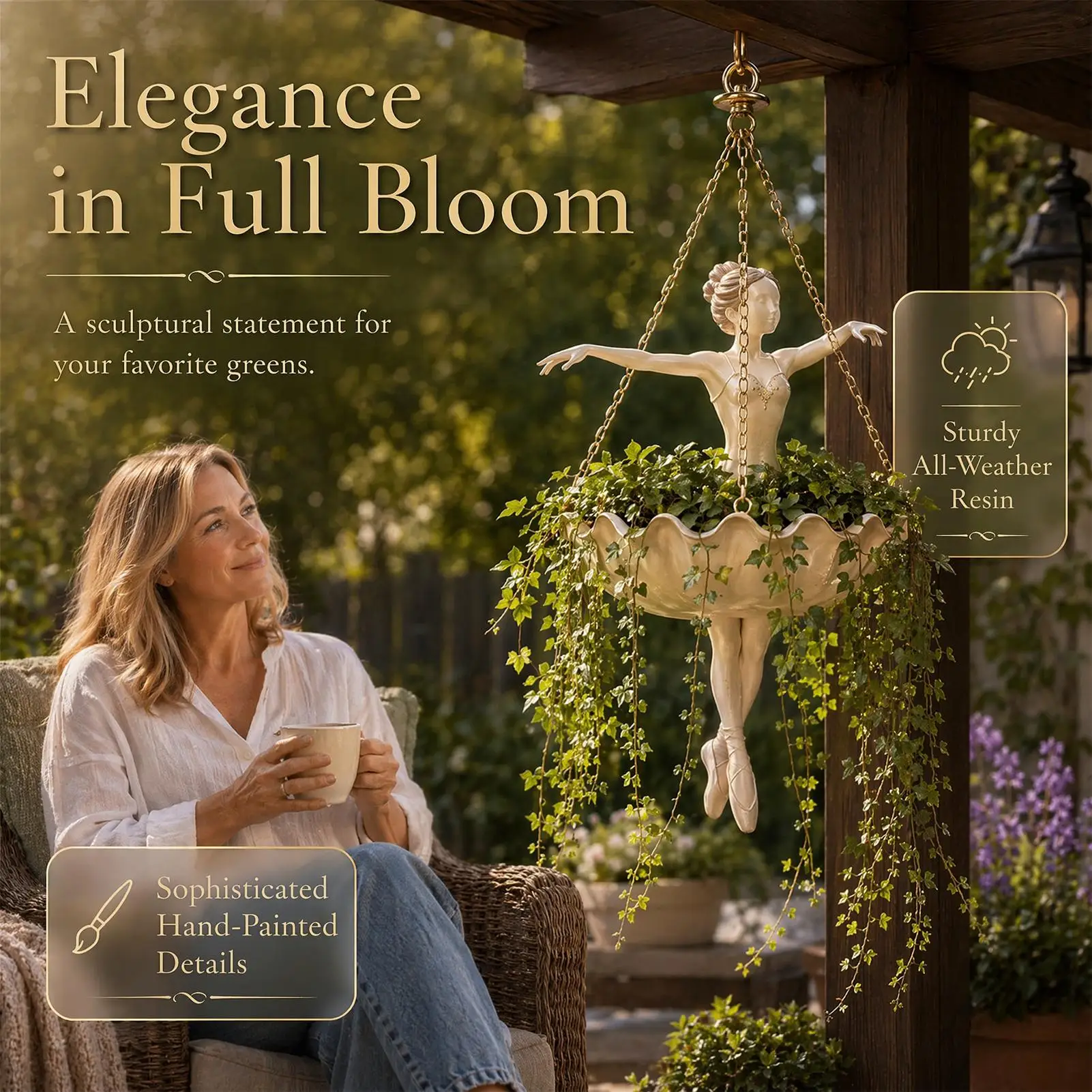 Resin Ballet Dancer Hanging Planter Whimsical Hand Carved Fairy Flower Pot Weather Resistant Elegant Ballerina Figure