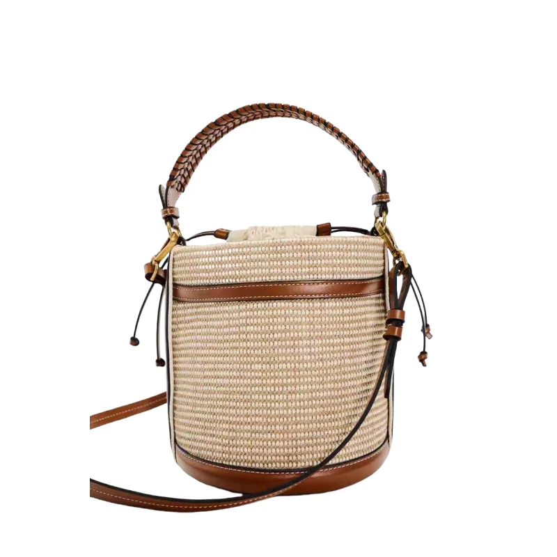 Summer Straw Beach Bag Women Handmade Rattan Woven Shoulder Crossbody Bucket Bags Bohemian Casual Travel Handbag Totes 2024