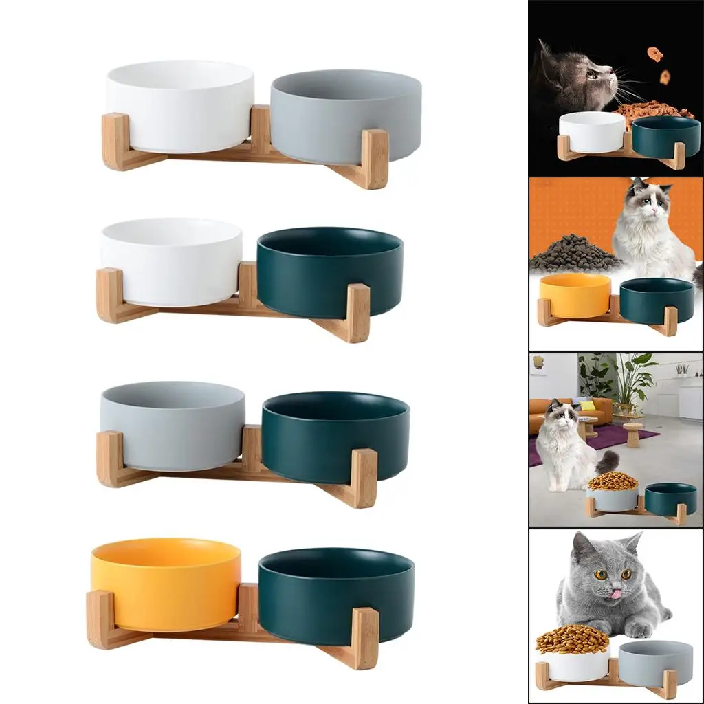 double puppy Bowls, and Food Bowl Set Detachable Ceramics Bowl for Cat and Small Dog