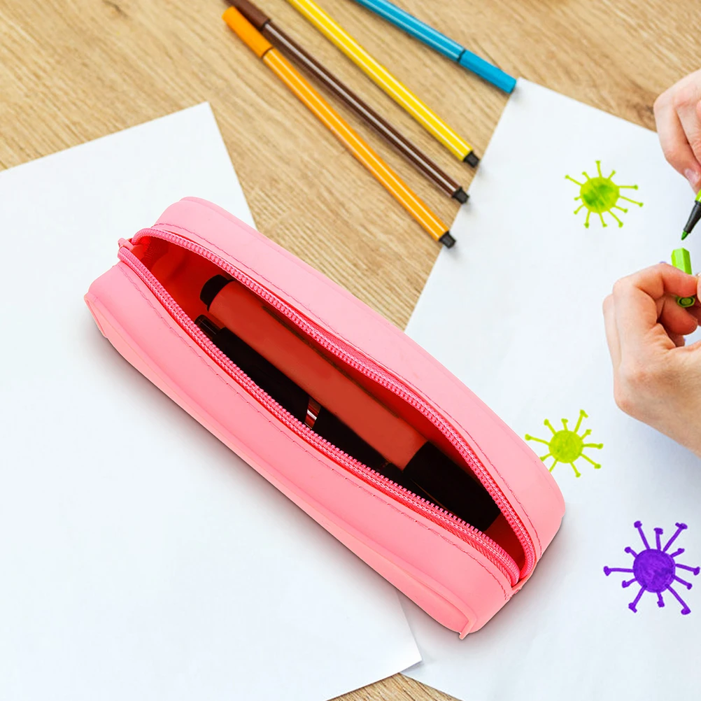 

2 Pcs C y Color Pencil Bag Aesthetic Slim Pen Case for Adults Kids Stationery Storage Cute School Supplies Girls Silicone