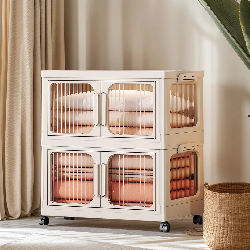 خزانة قابلة للطي مكونة من طبقتين، خزانة ملابس ذات سعة كبيرة، منظم تخزين منزلي مضاد للانزلاق للكتب والملابس والأدوات الصغيرة #2