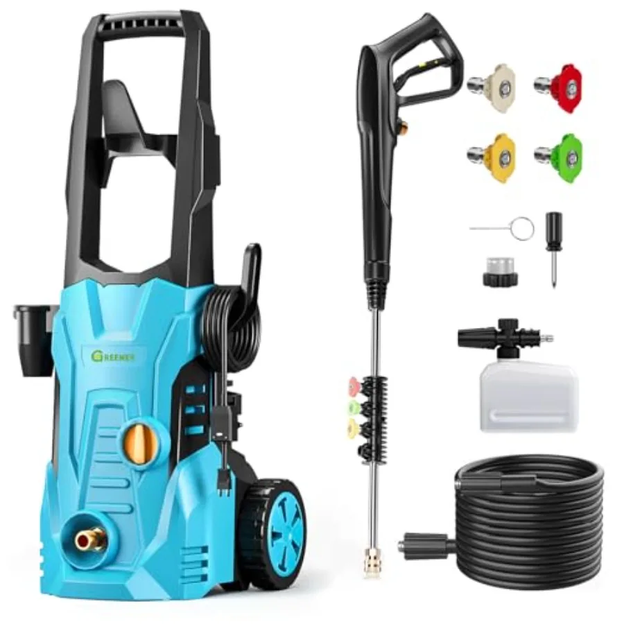 

Electric Pressure Washer Quick Nozzles Power Washer Electric Powered with Soap Cannon for Car House Driveway Patio Cleaning-Blu