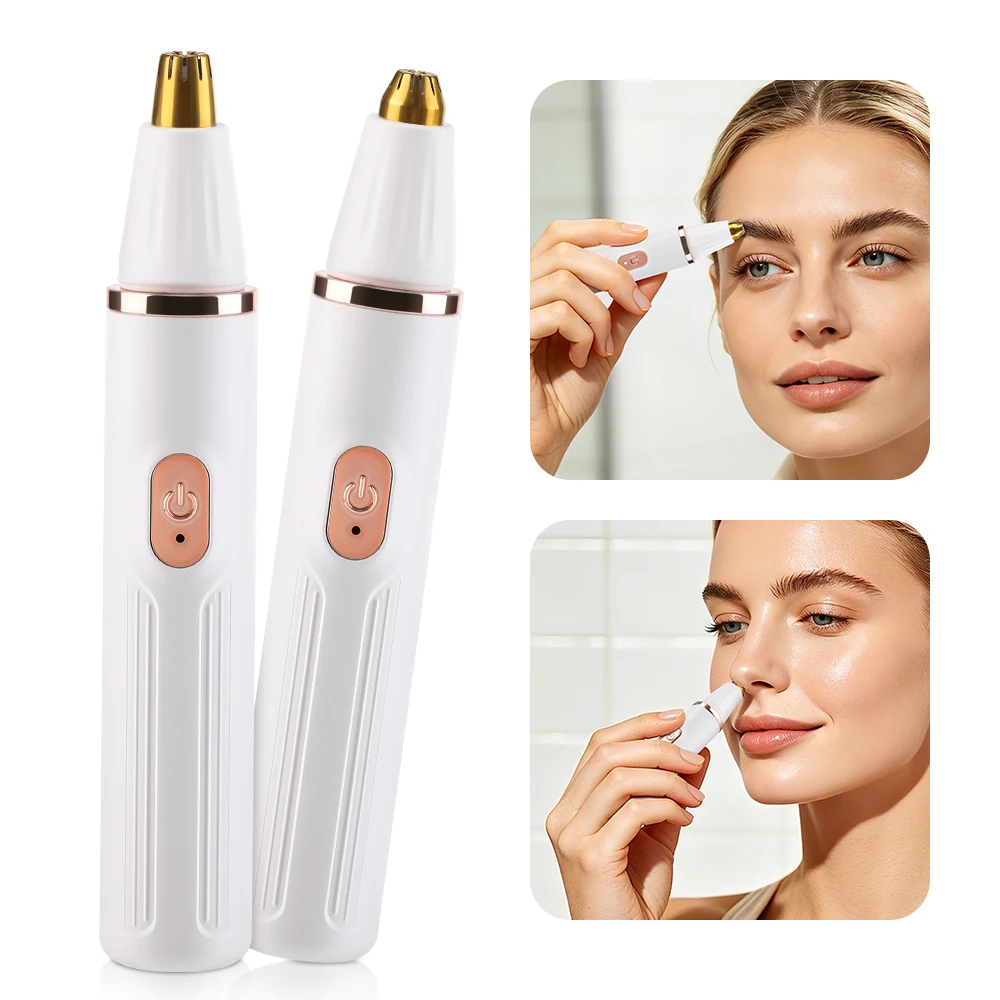Electric 2-in-1 Eyebrow & Nose Hair Trimmer Clipper for Men & Women Painless Rechargeable Compact Hair Remover
