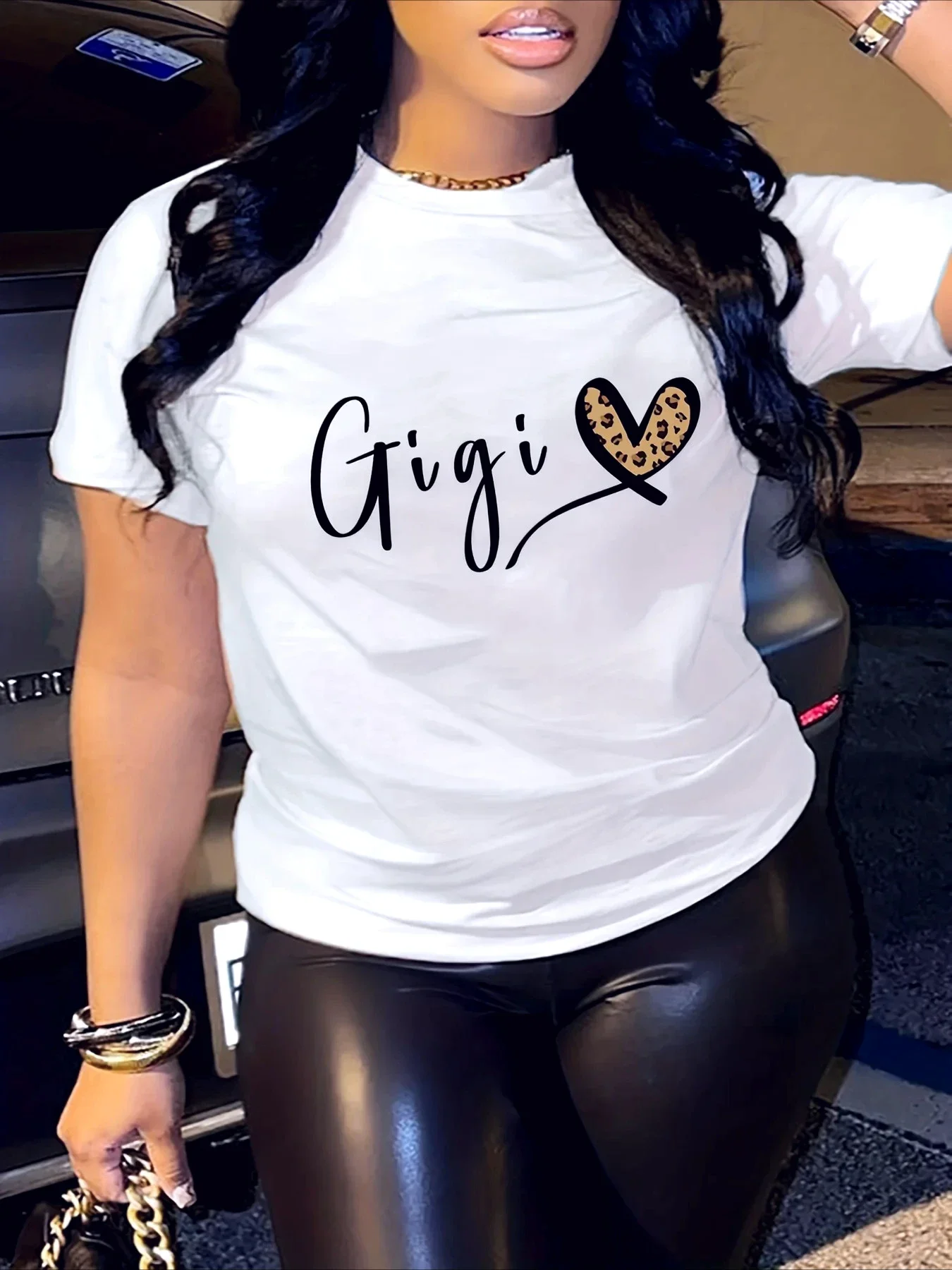 Gigi Letter Heart Print T-Shirt Crew Neck Short Sleeve T-Shirt Casual Every Day Tops 2026 New Summer Women's Aesthetics Clothing