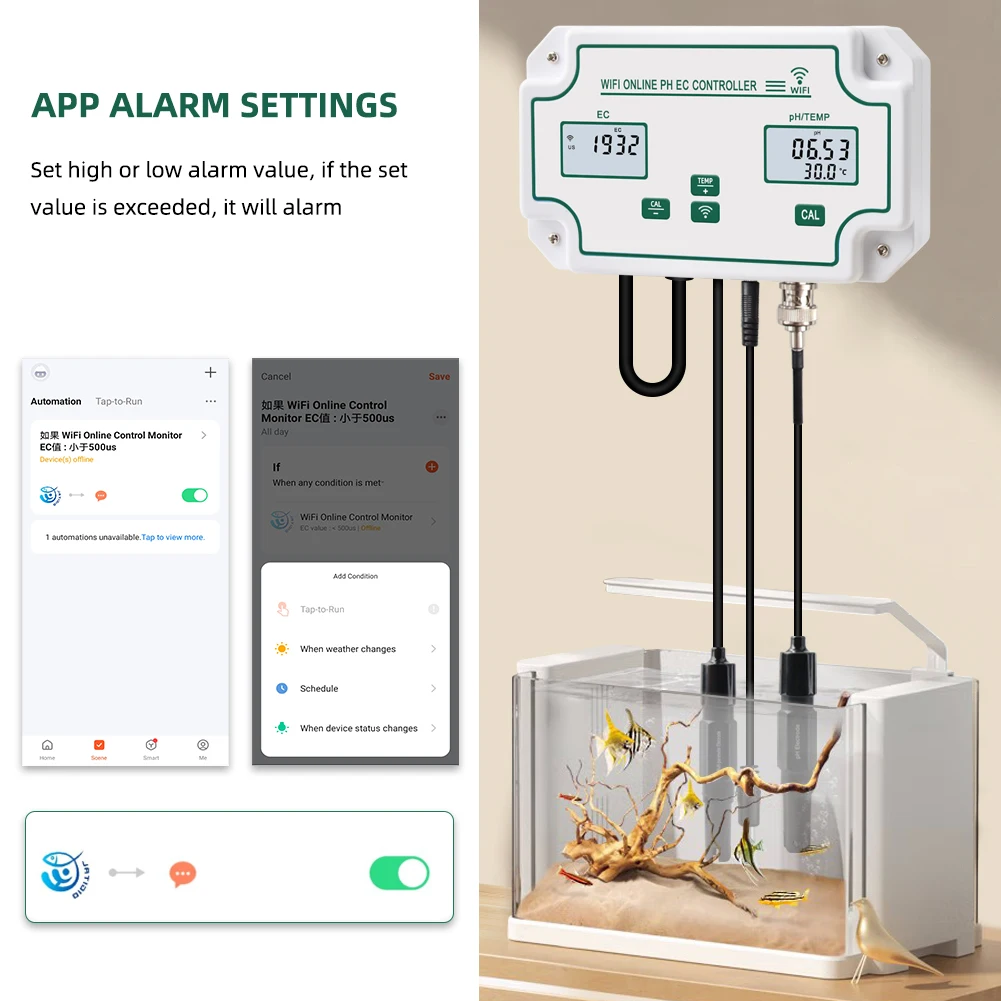 Yieryi WIFI Online PH EC Medidor Condutividade Temp Água Qualidade Tester Controller para Aquarium Soilless Cultivo Hidroponia