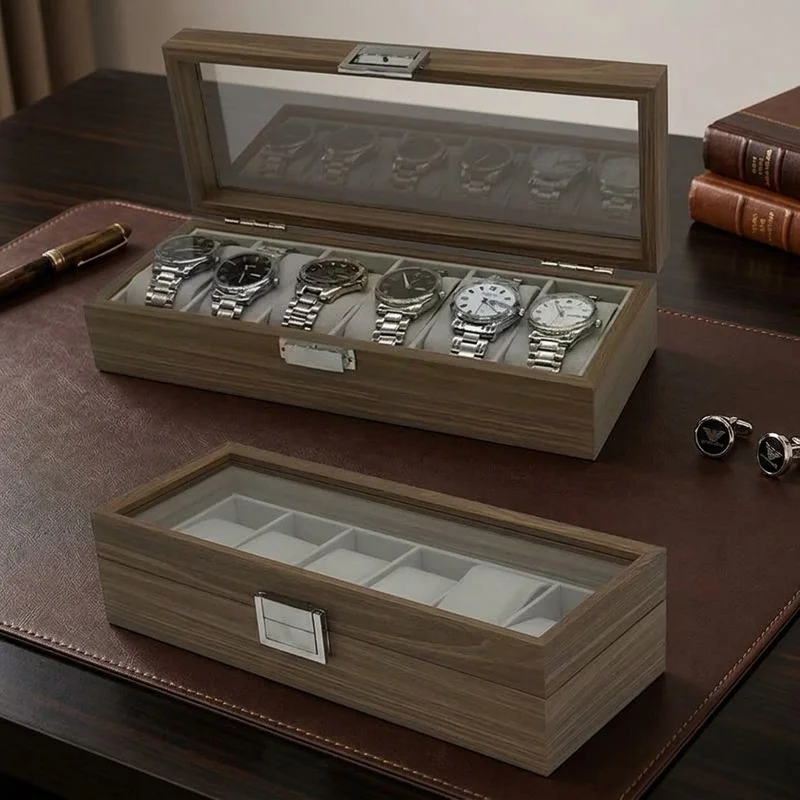 3/6/10/12 Slot Black Walnut Watch Box, Wooden Watch Storage Organizer, Display Case with Cushioned Holders for Men & Women