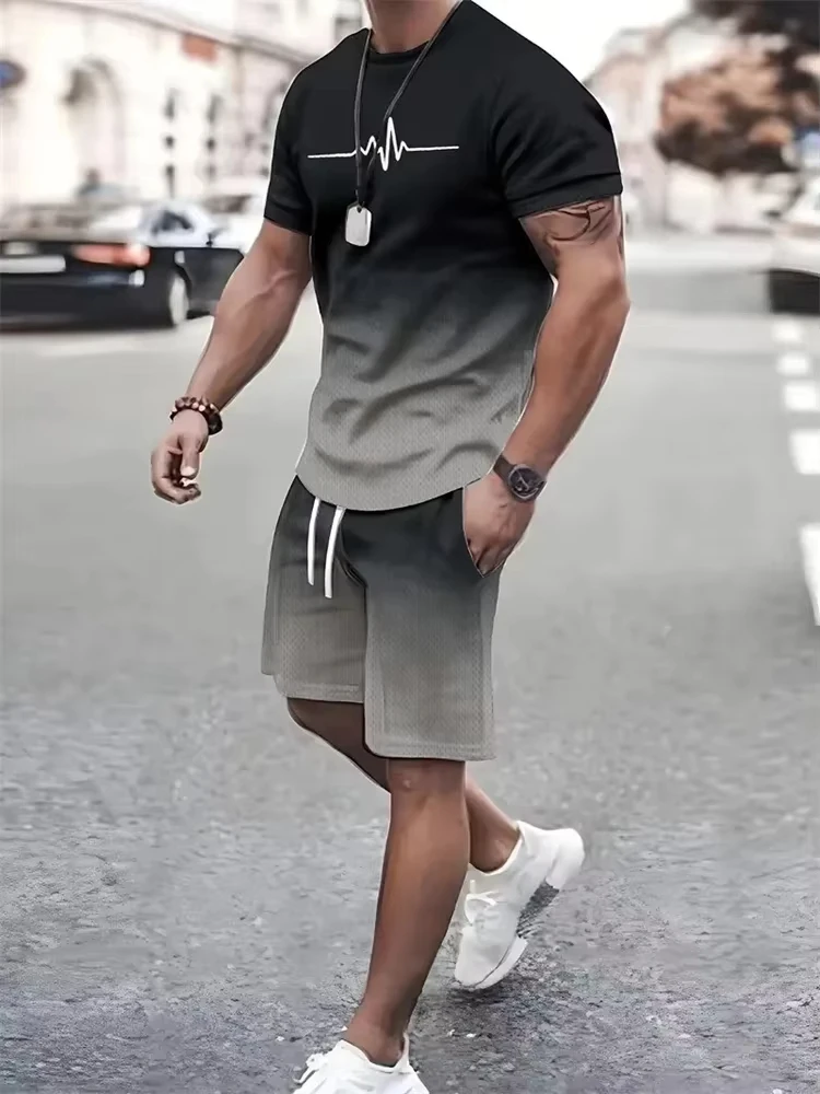 Newest Summer Men Clothing 3d Print Men\'s Fashion Tracksuits Oversized Short Sleeve T Shirt Pants Set Men T-Shirts Shorts Set