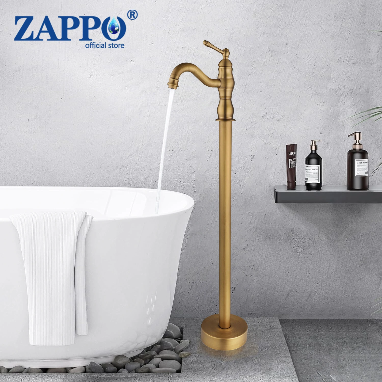 

ZAPPO Freestanding Tub Filler Floor Mounted Single Handle Bathtub Faucet Without Handheld Spray Single Lever Brass Mixer Tap