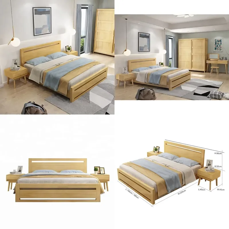 Latest Modern Solid Wood Frame Bedroom Furniture Set for Double Queen Bed