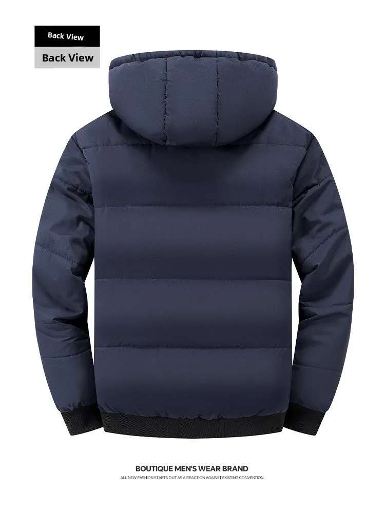 Chaqueta con forro polar para hombre, Parkas con capucha extraíbles y gruesas de invierno, abrigo corto de caballero de negocios de algodón puro con forro polar para hombre