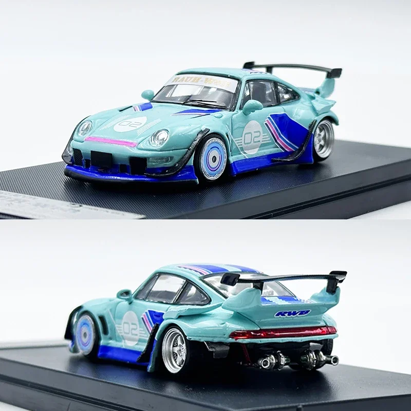 In Stock 1:64 SW RWB 993 Noctilucent Baby Blue Diecast Diorama Car Model Collection Miniature Street Weapon Warrior