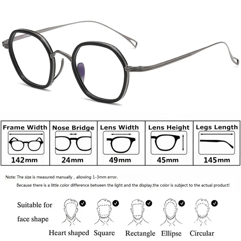Japanese Handmade Titanium Polygon Square Glasses Frame Men Women Retro Brand Eyeglasses Transparent Spectacles Wide Rim Eyewear