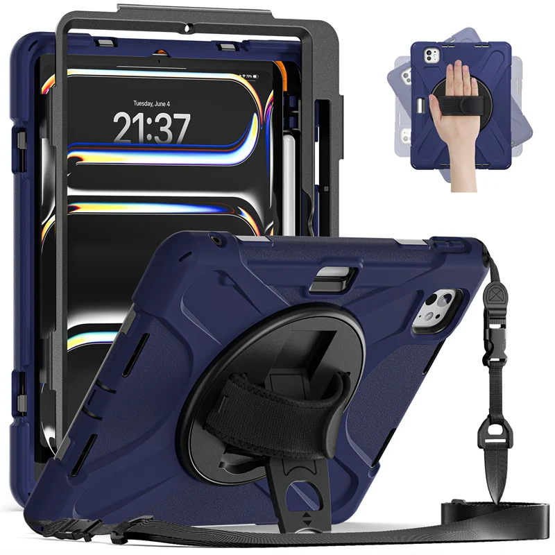 Funda con soporte a prueba de golpes para iPad Pro, 11, 12,9, 13, M4, 2024, iPad Air, 11 ", 13", M2, 4th, 5th, 10,9, 10th, Funda con correa para el hombro