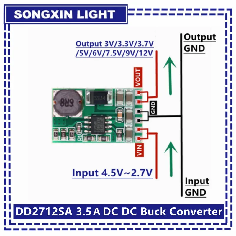 SX 3.5A DC-DC Converter Module Buck Step-Down Voltage Regulator Board 4.5V-27V to 3V 3.3V 3.7V 5V 6V 7.5 9V 12V DD2712SA