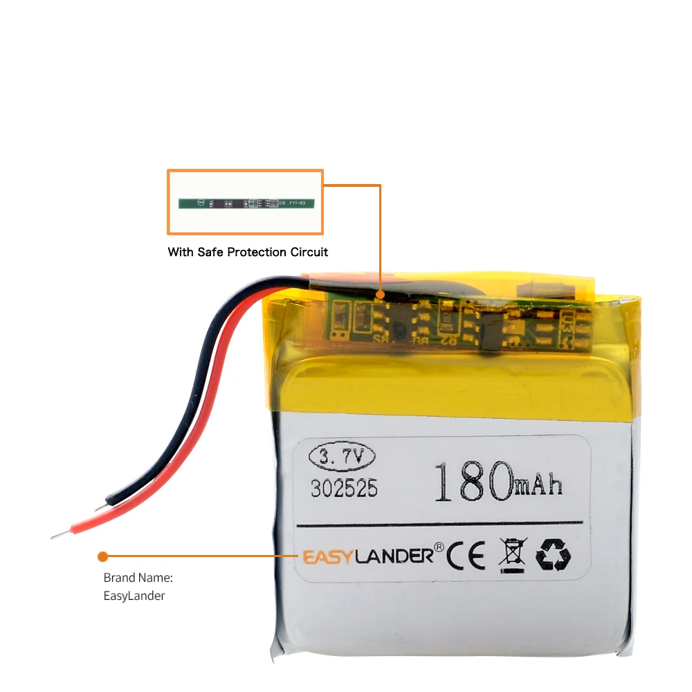 3.7V lithium Li-Polymer Li-ion 032525 302525 180mAh Battery