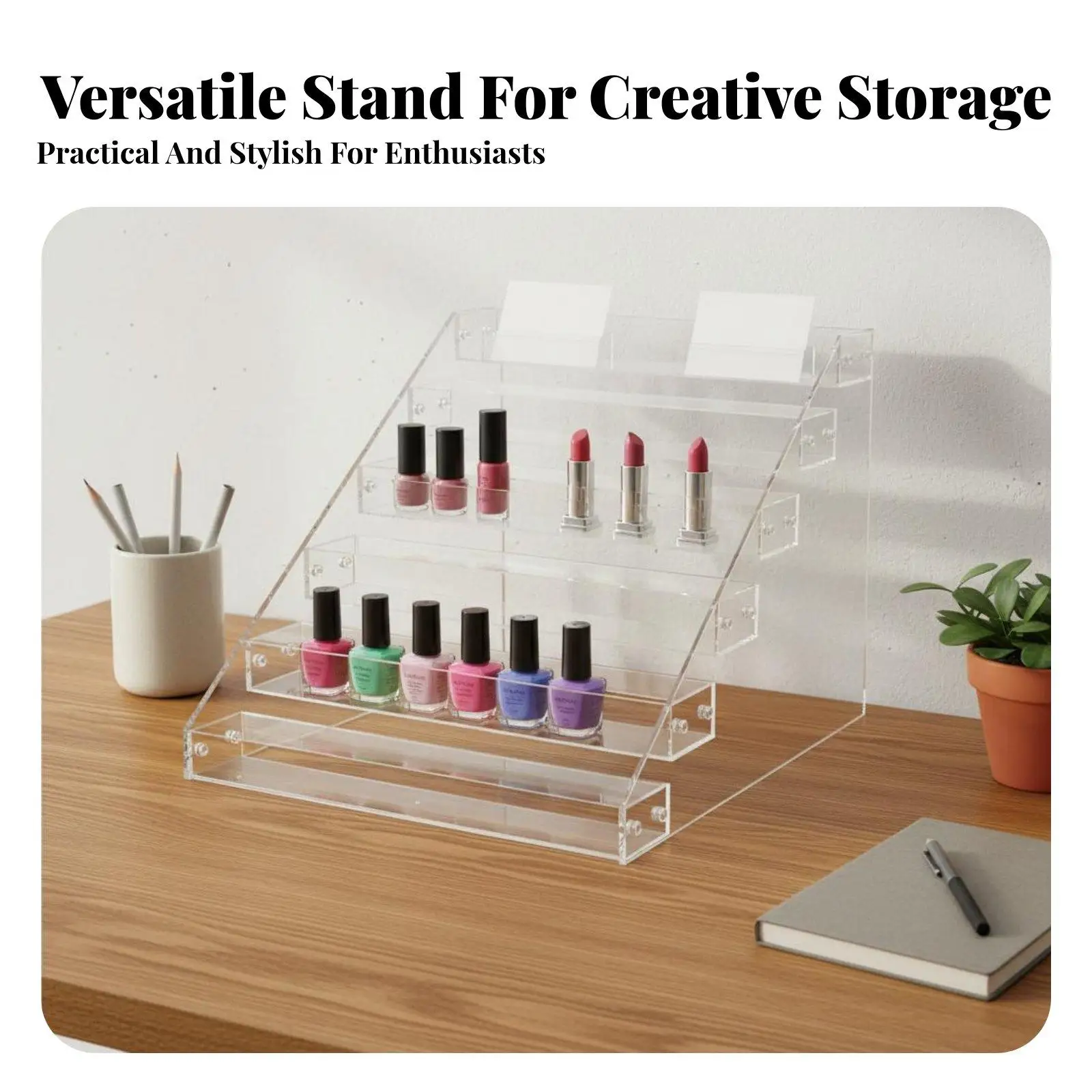 Acrylic Display Shelf Stand for Desk Organizer 3 Tier Clear Riser Showcase for Anime Figure Photocard Badge Storage Holder