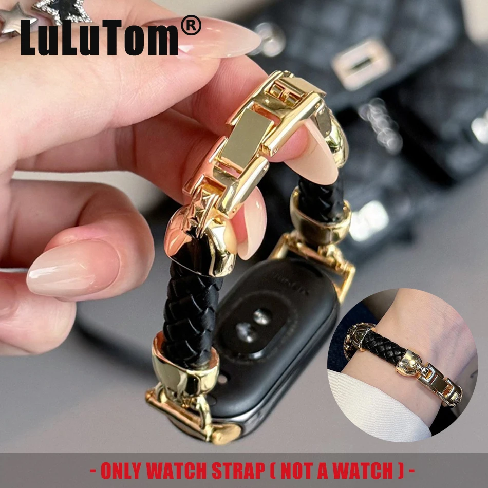 

Ремешок для Xiaomi Mi Band 10 9 8 Pro, ремешок для часов Miband 5/6/7/8/9/10, модный плетеный браслет из искусственной кожи с металлической цепочкой, браслет