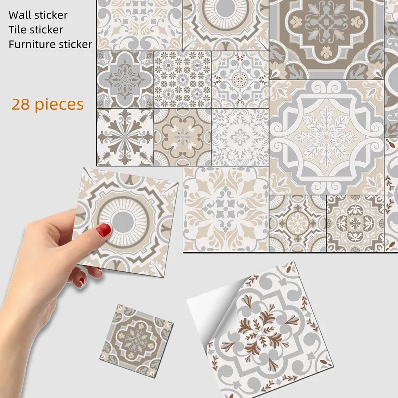 

28 Pieces Wall Sticker DIY Ceramic Tile Paste Kitchen Bathroom Decoration Wallpaper Furniture Cabinet Balcony Home Multiple Size