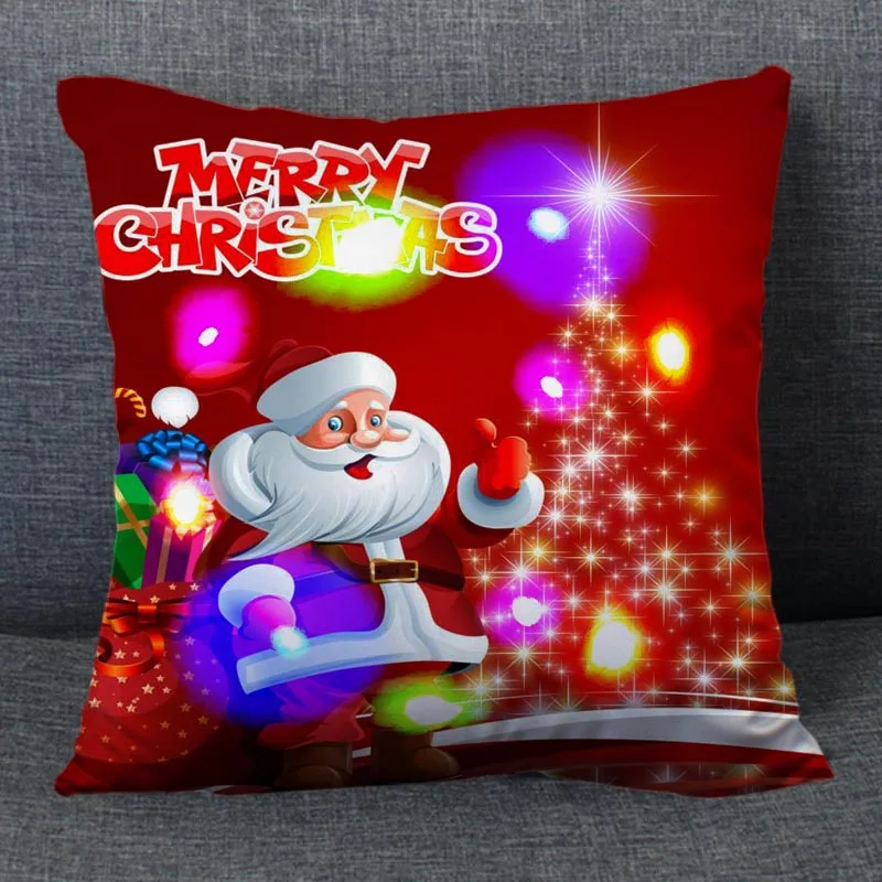 LED Fashion Merry Christmas Elements Pattern Pillow Cases Short Plush High Quality Square Pillow Case Covers