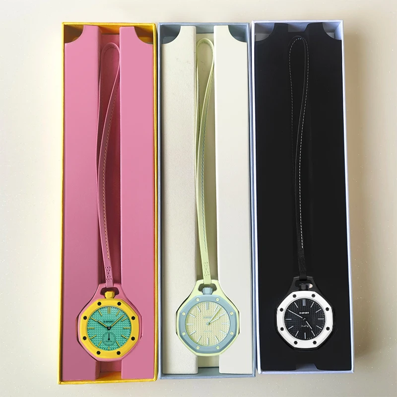 New Octagonal Pocket Watch Necklace for Men Women Casual Hanging Watch Quartz Wristwatch Candy Color Fashion Pendant Watches