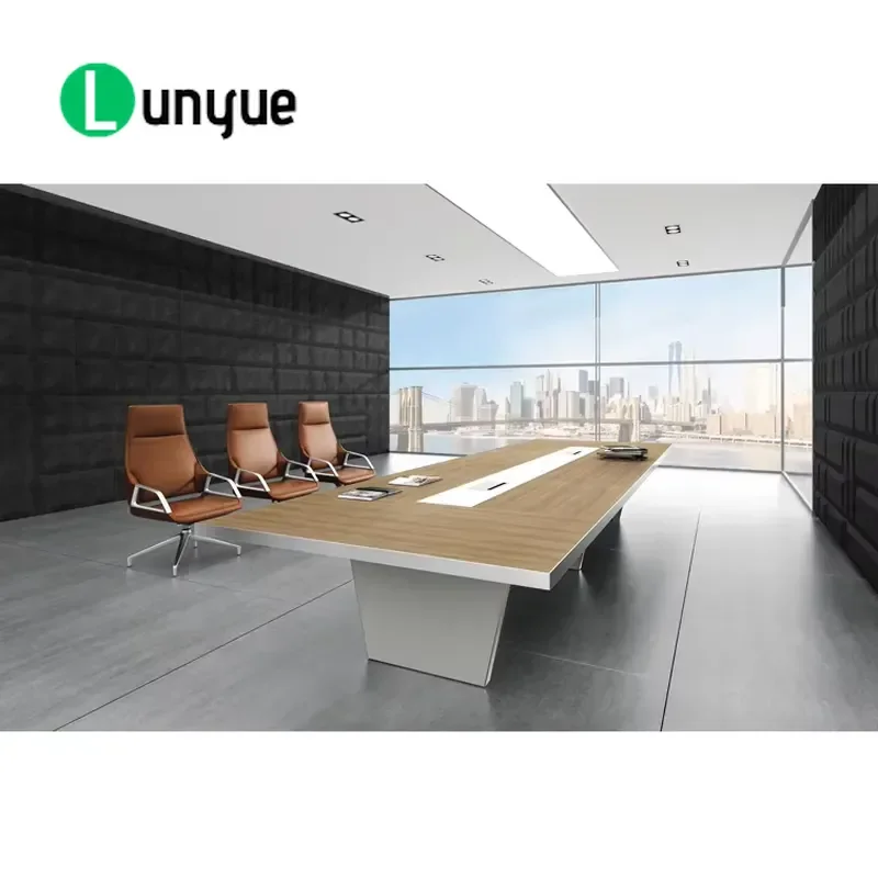Modern Conference Table for Meeting Room Office Furniture Large Capacity Business Negotiation Desk Durable Wood Grain Design