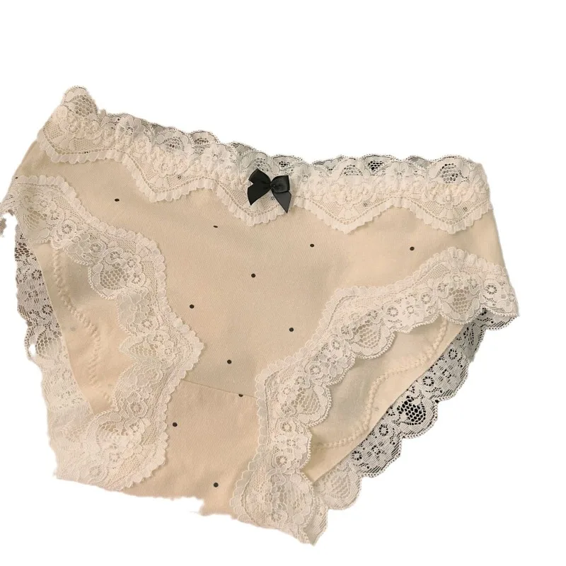 Bragas de lunares de encaje para mujer, ropa interior Sexy de cintura media, ropa interior de algodón puro, bragas suaves transpirables para mujer, bragas íntimas