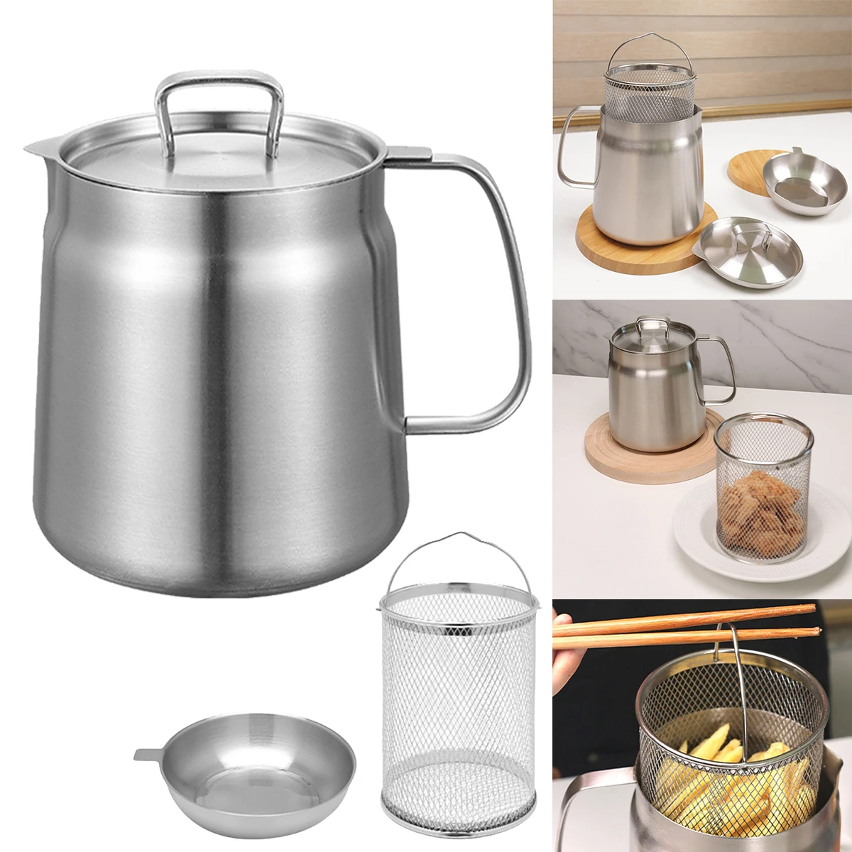 new Stainless Steel Fry Kitchen Pot 2L Kitchen Fryer Pan Large Capacity Multifunctional Oil Filter Tank Deep Frying Pot