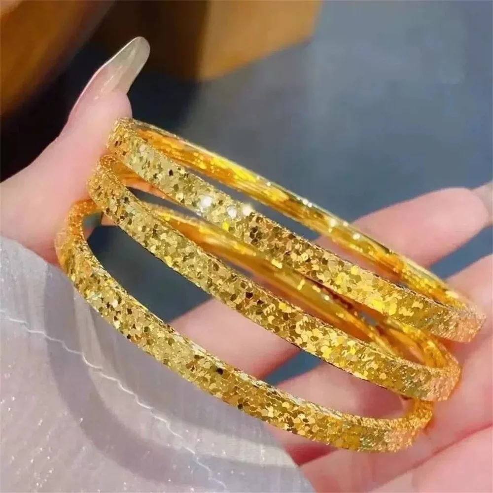 Women 14K Gold‑Plated Titanium Steel Sparkle Crushed‑Texture Closed Bangle Free Custom Engraving Minimalist Luxury Bracelet