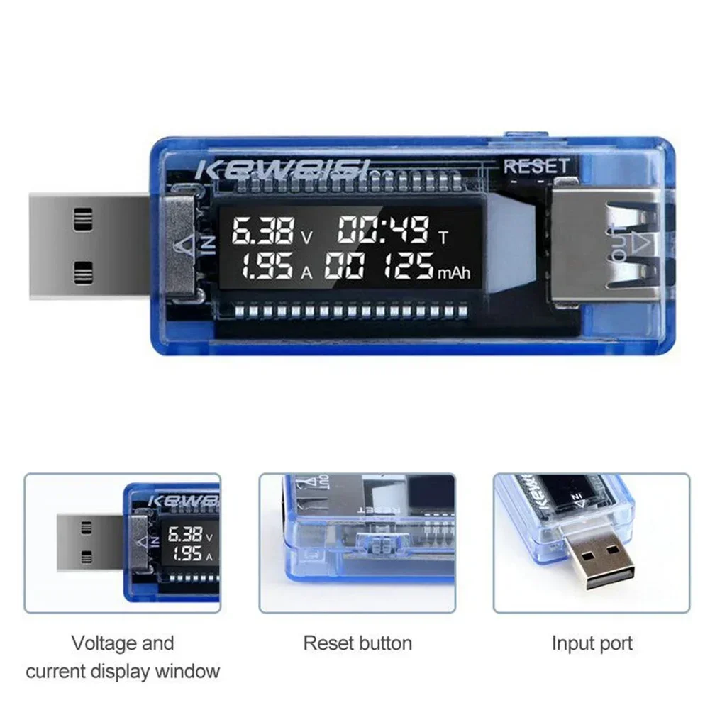 Tester Ammeter USB Voltmeter Repairing Tools Power Meter Power Testing Voltage Charger 0-3A 3-20V Accessories Blue