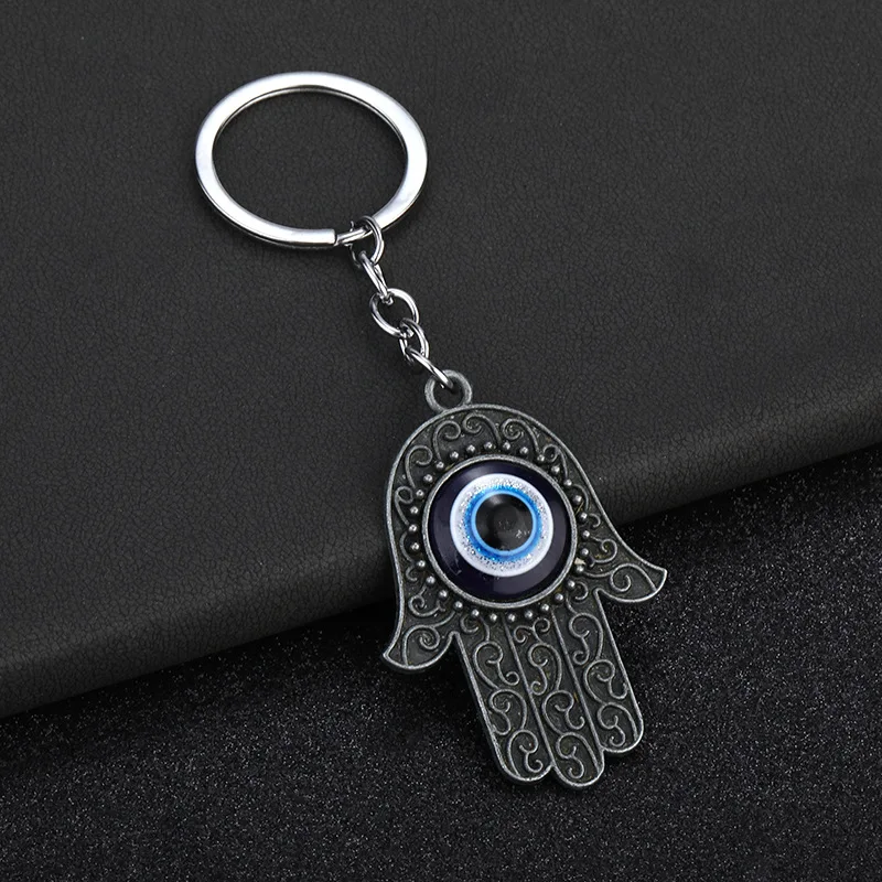 Alloy Evil eye Alloy Fatima Hand Metal Keychain Modification Blue Eyes Key Ring Pendant Car Key Buckle Gifts Auto Parts