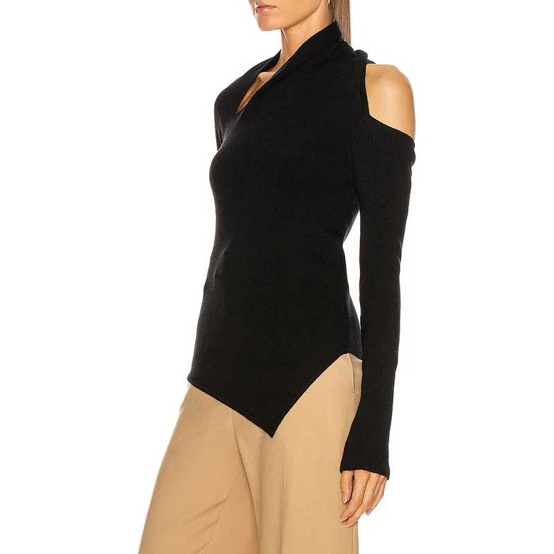 

Women Irregular knitwear Autumn/Winter 2022 New Off shoulder Female Solid Slim Short Sweater Trend Pullover Tops