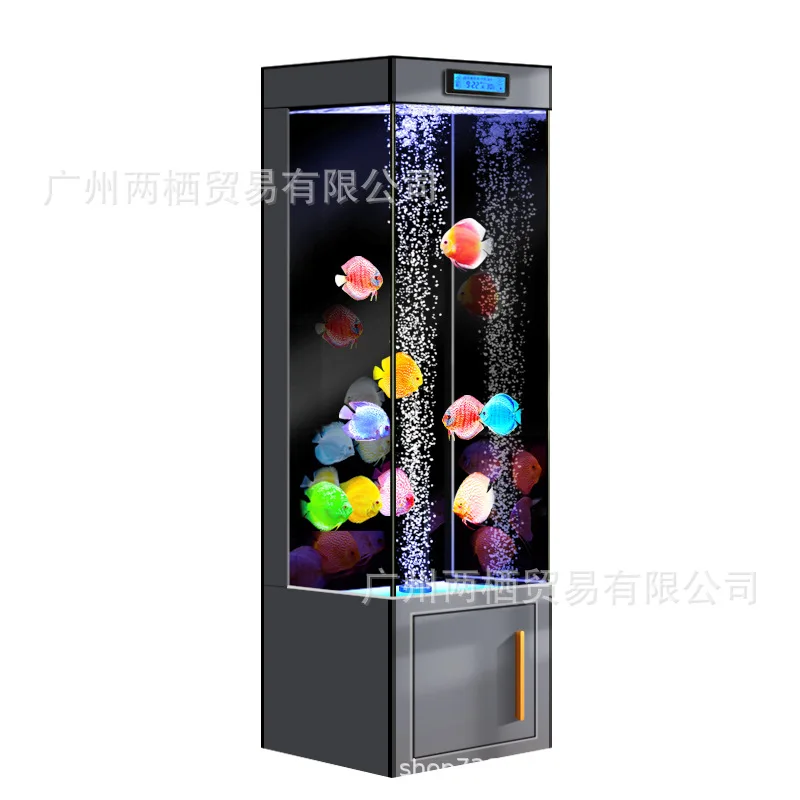 

YJQ living room vertical small fish tank self-circulation water-free ultra-white glass smart aquarium