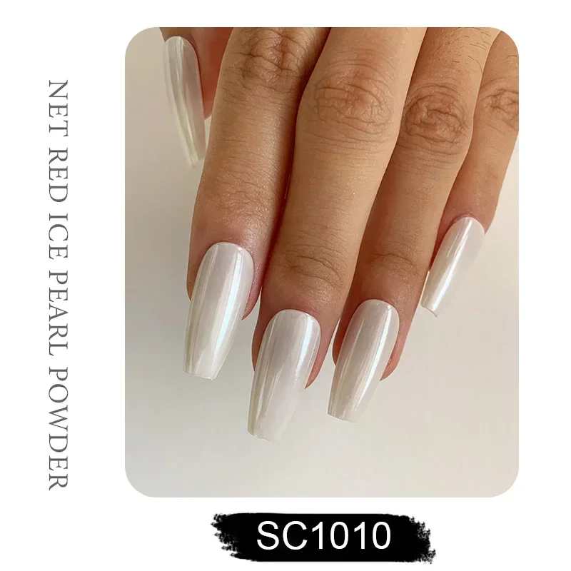 HNDO-Poudre de perle blanche pour manucure, poussière de chrome frottant, pigment brillant, effet brillant, design Nail Art DIY, N64.éventuelles 8001