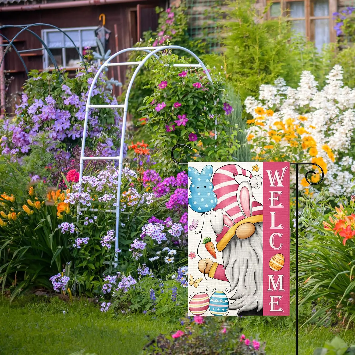 Welcome Easter Gnome Garden Flag 12×18 Inch Double Sided Vertical Spring Yard Outdoor Holiday Yard Lawn Garden Banner (Easte WWP