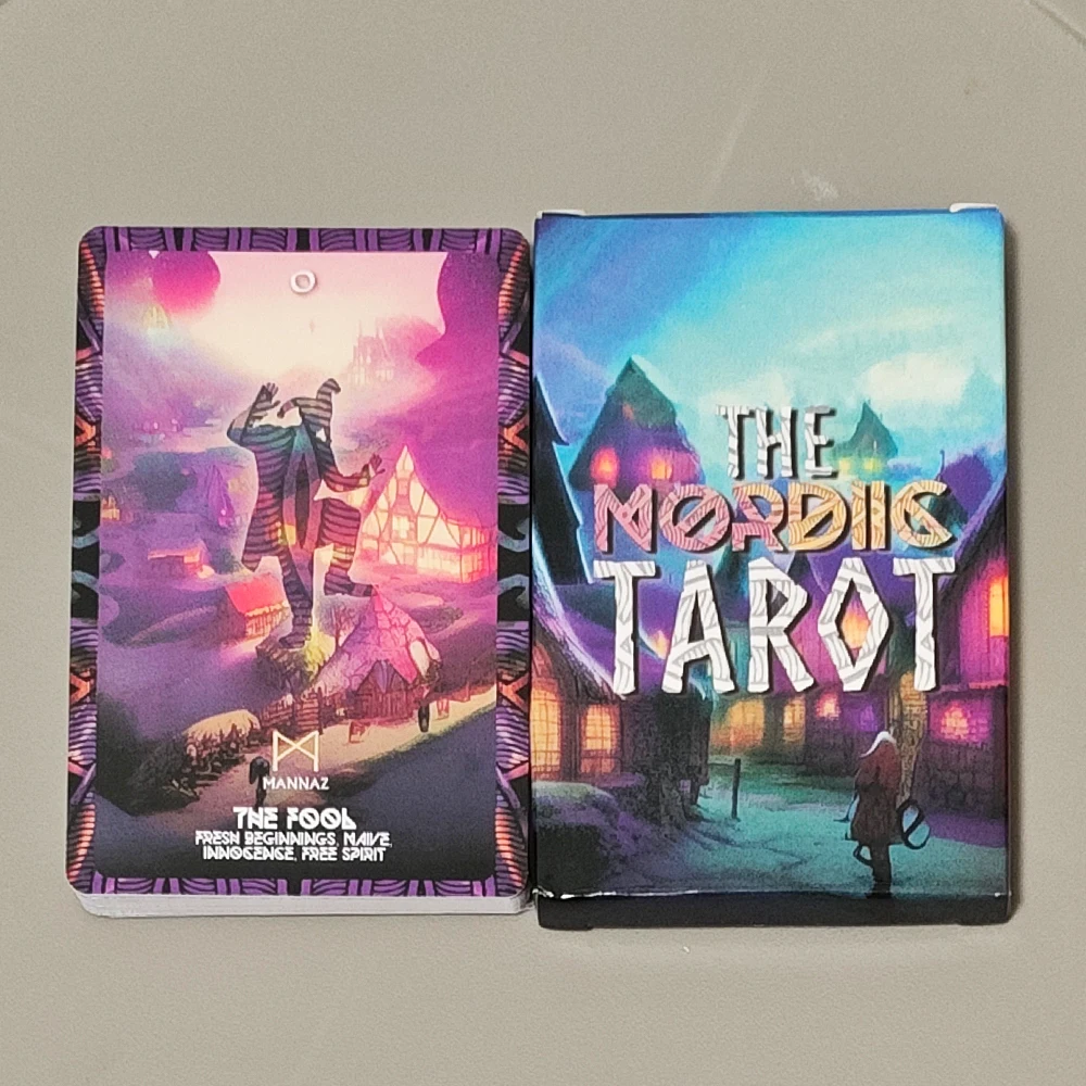 Baralho de Tarot Nórdico com 22 Cartas e Símbolos de Runas, Arte Fantástica Atmosférica para Adivinhação e Crescimento Espiritual 10*6.5cm
