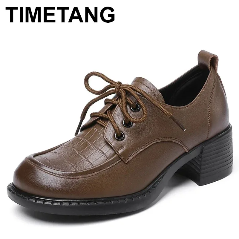 

2025 женские туфли-лодочки, весенне-осенние туфли из спилка, туфли из лакированной кожи с круглым носком и крокодиловым узором, туфли на толстом высоком каблуке со шнуровкой