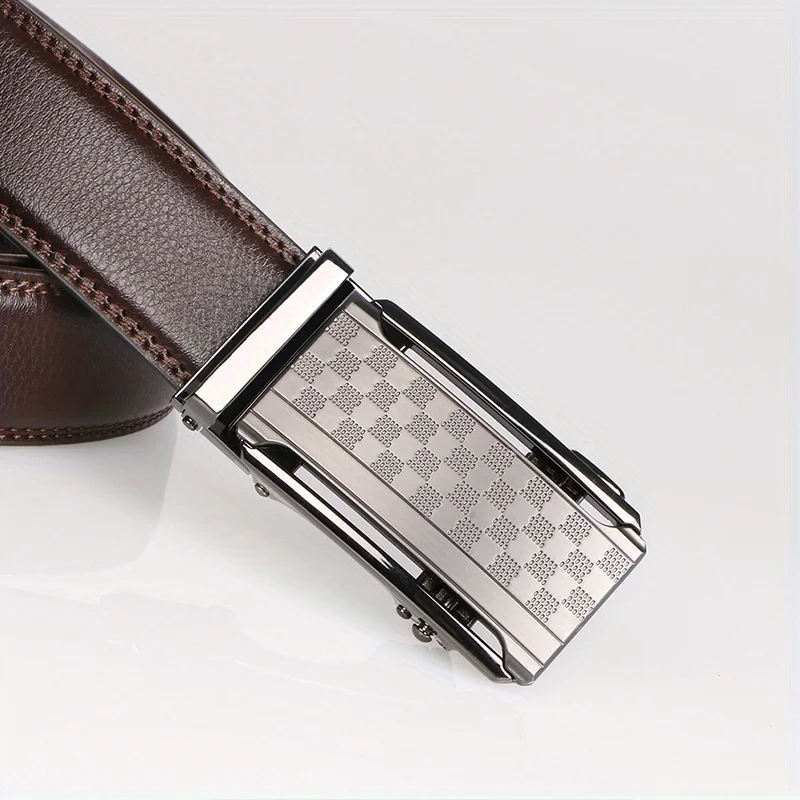 Business Men\'s Automatic Buckle Cowhide Belt, Ratchet Dress Belt, Genuine Leather Cowhide Men\'s Belt