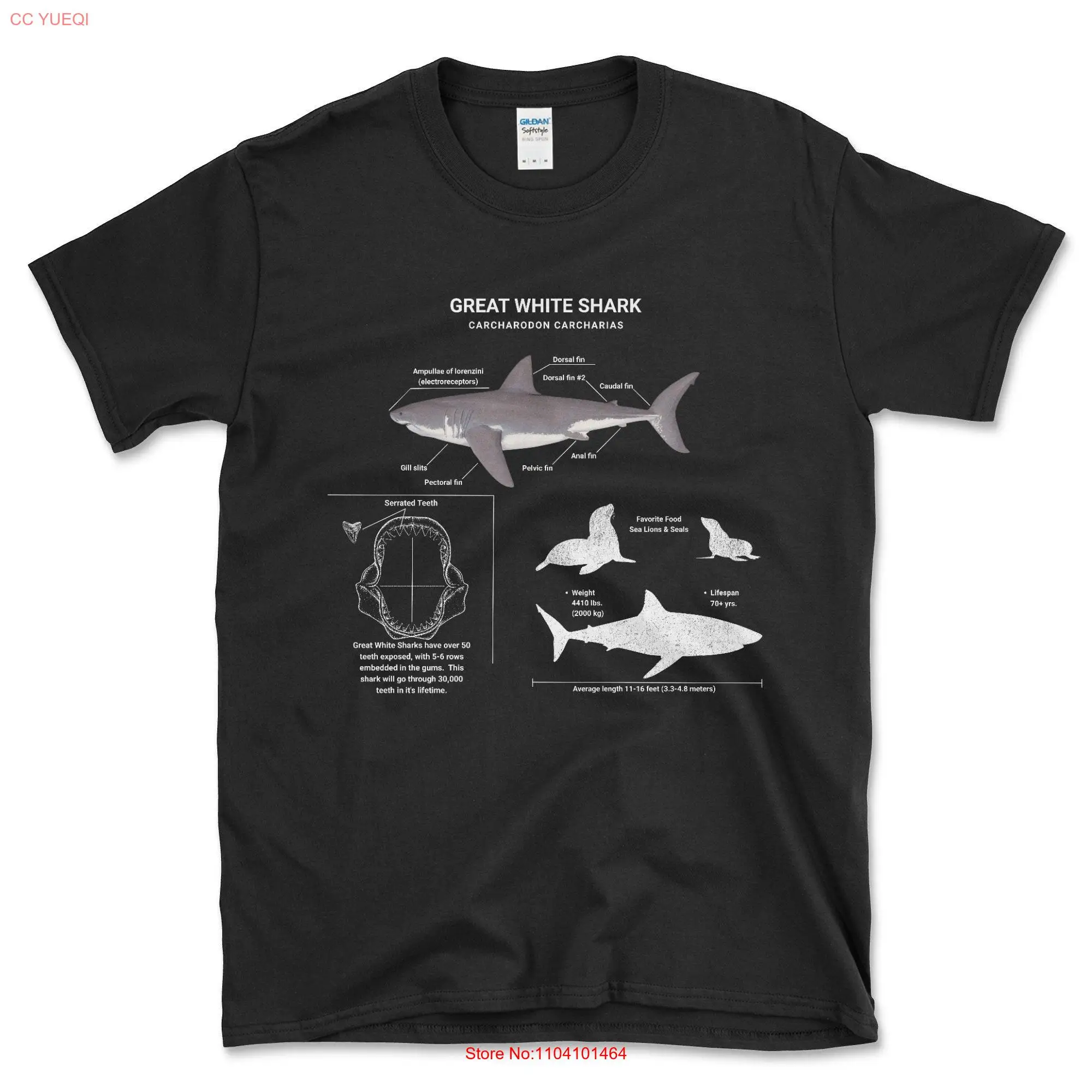 

Original Great White Shark Anatomy design t shirt long or short sleeves