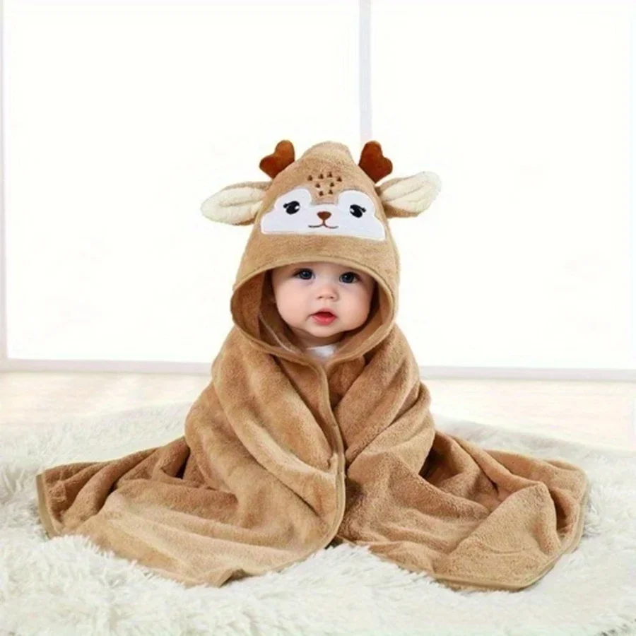 Cartoon Baby Bath Towel 80*80cm Body Hooded Polyester Fiber Baby Bathrobe Newborn Swaddling Girl and Boy Baby Blanket