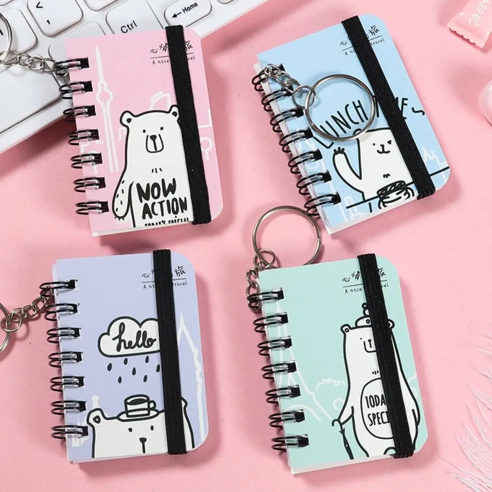 1Pc Mini Notebook Cute Small Book with Keychain Portable Notebook Student Class Notepad Random Pattern Hanging Keyring Journal